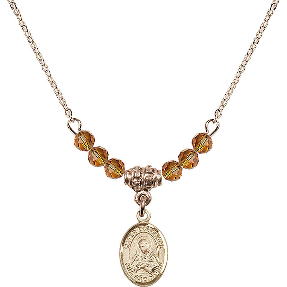 14kt Gold Filled Mater Dolorosa Birthstone Necklace with Topaz Beads - 9290