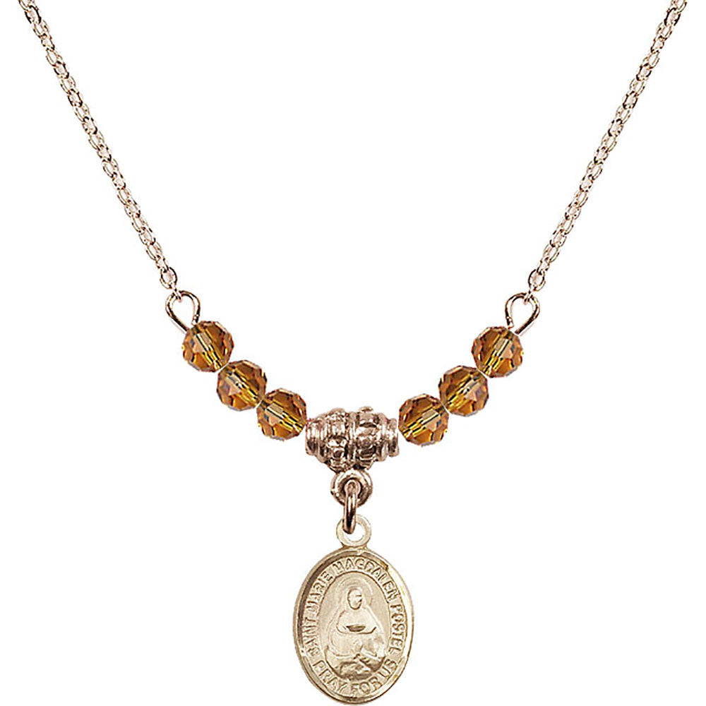 14kt Gold Filled Saint Marie Magdalen Postel Birthstone Necklace with Topaz Beads - 9294