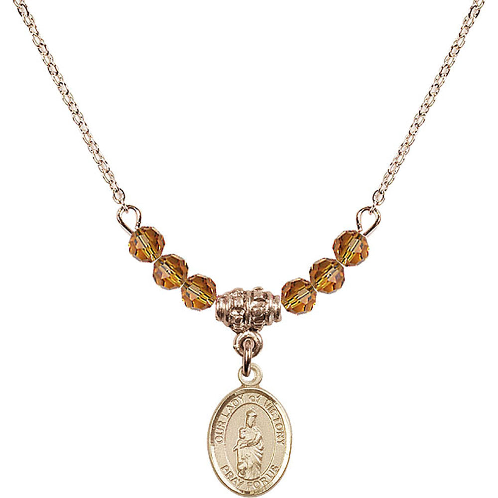 14kt Gold Filled Our Lady of Victory Birthstone Necklace with Topaz Beads - 9306