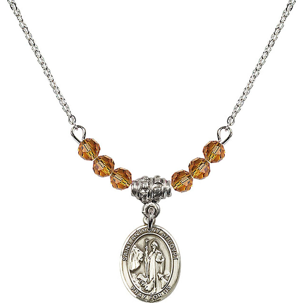 Sterling Silver Saint Anthony of Egypt Birthstone Necklace with Topaz Beads - 9317
