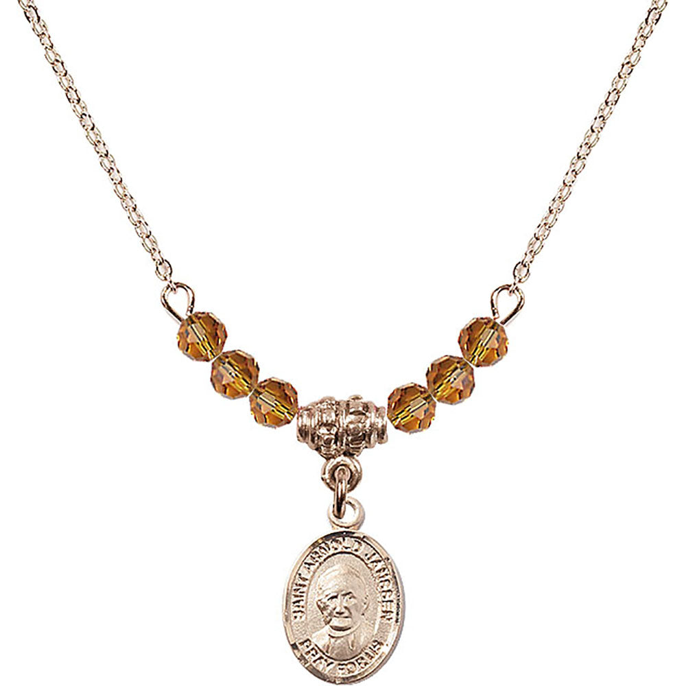 14kt Gold Filled Saint Arnold Janssen Birthstone Necklace with Topaz Beads - 9328