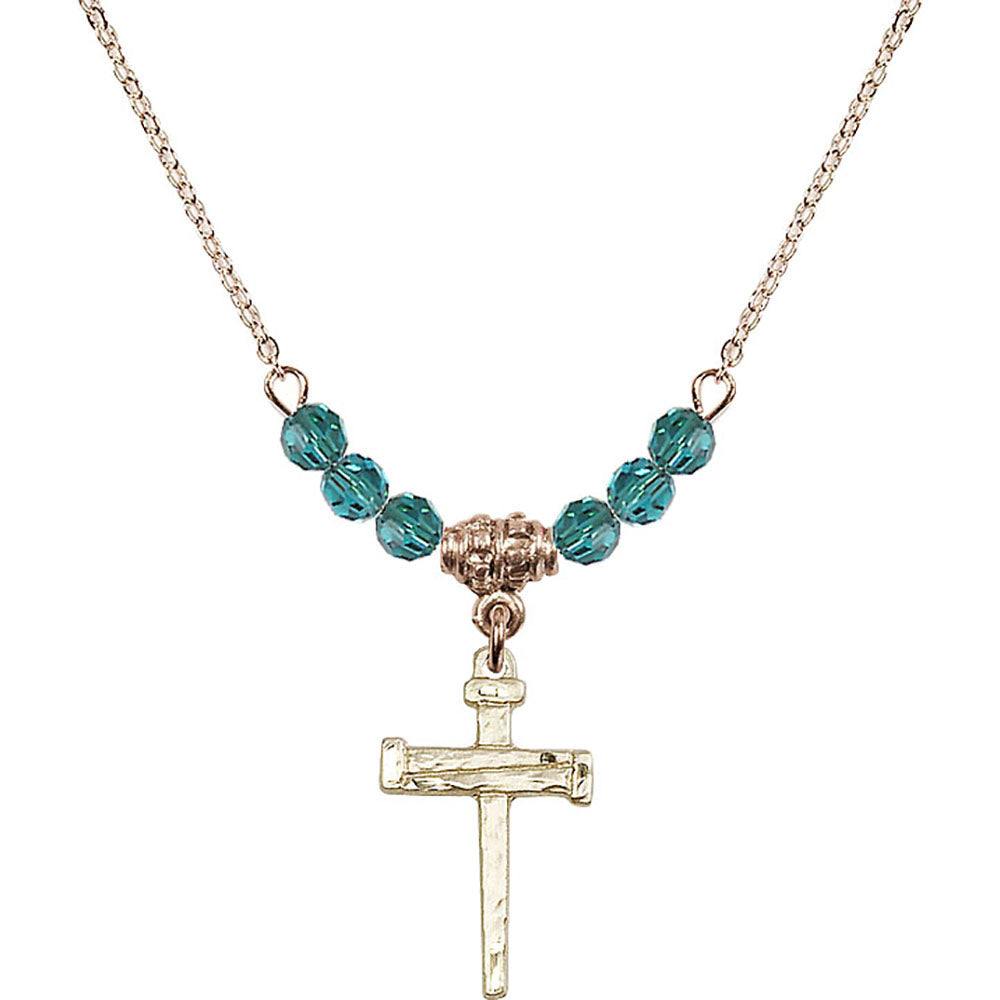 14kt Gold Filled Nail Cross Birthstone Necklace with Zircon Beads - 0012