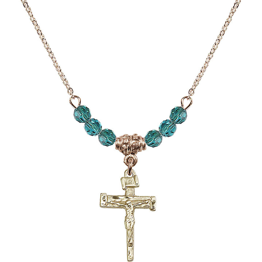 14kt Gold Filled Nail Crucifix Birthstone Necklace with Zircon Beads - 0072