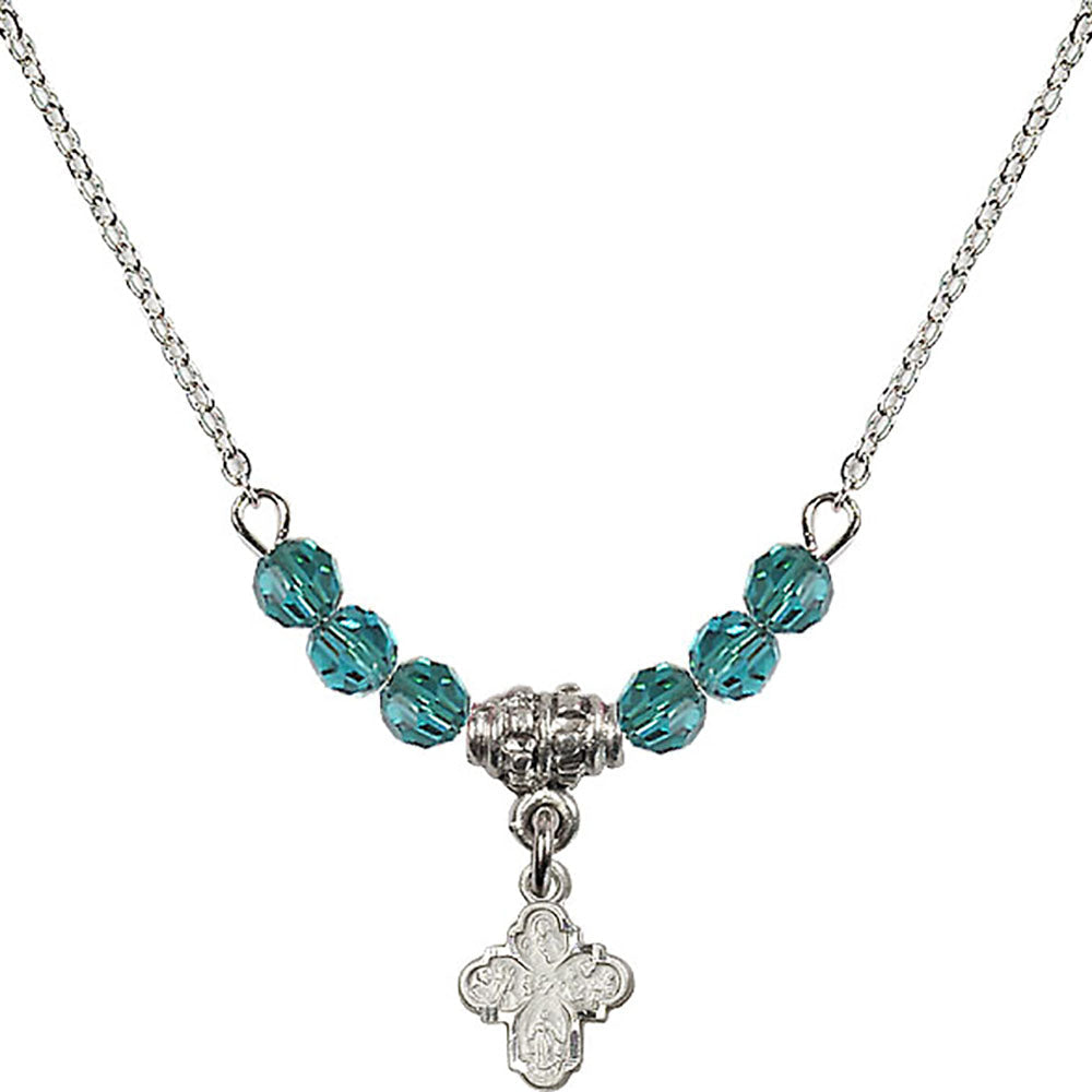 Sterling Silver 4-Way Birthstone Necklace with Zircon Beads - 0207