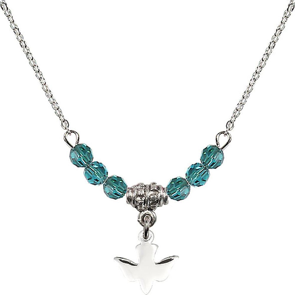 Sterling Silver Holy Spirit Birthstone Necklace with Zircon Beads - 0225