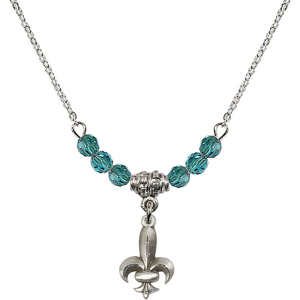 Sterling Silver Fleur de Lis Birthstone Necklace with Zircon Beads - 0293