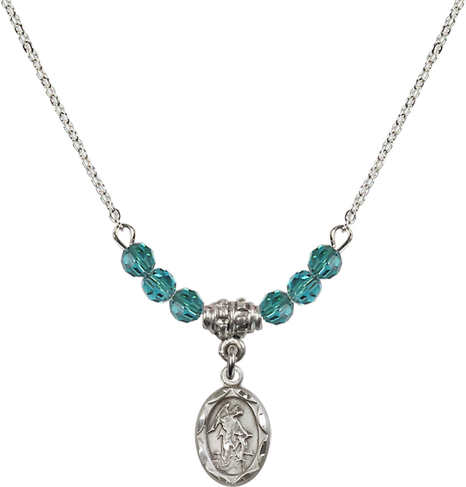 Sterling Silver Guardian Angel Birthstone Necklace with Zircon Beads - 0301