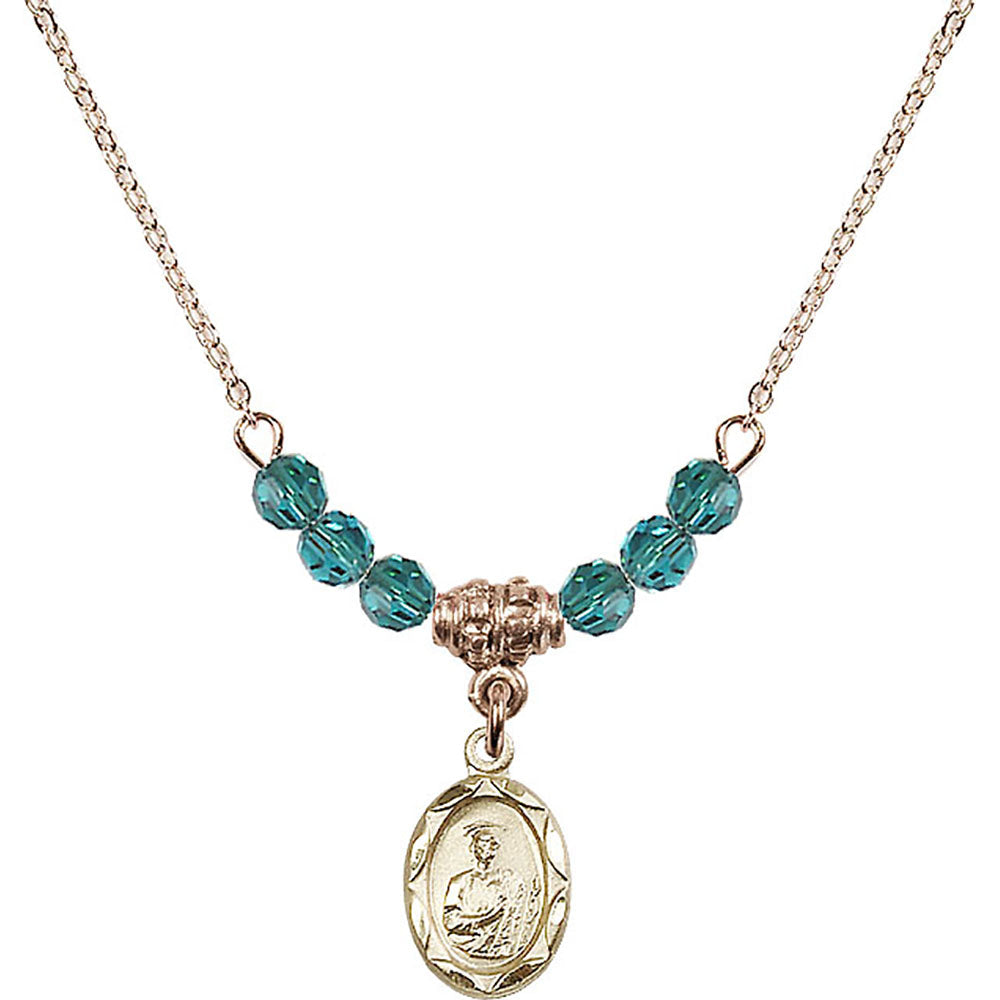 14kt Gold Filled Saint Jude Birthstone Necklace with Zircon Beads - 0301