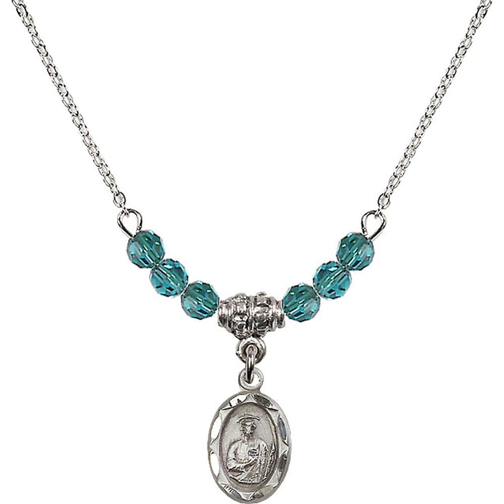 Sterling Silver Saint Jude Birthstone Necklace with Zircon Beads - 0301