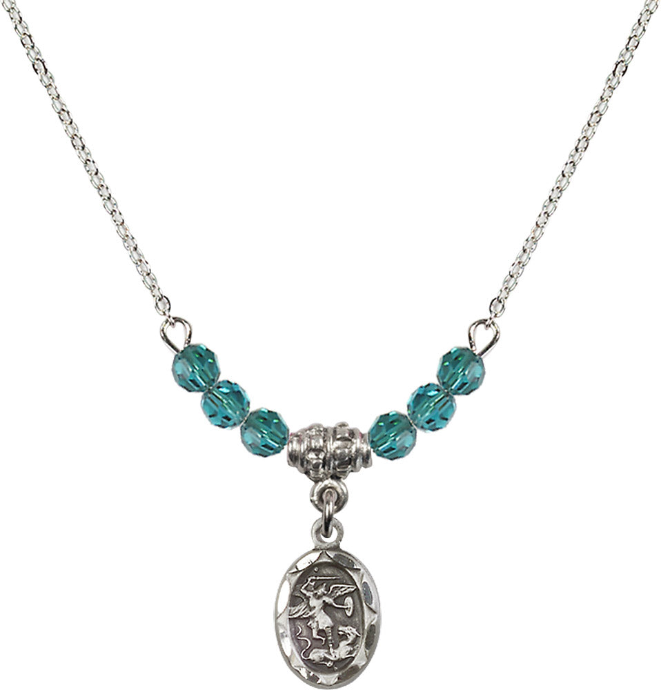 Sterling Silver Saint Michael the Archangel Birthstone Necklace with Zircon Beads - 0301
