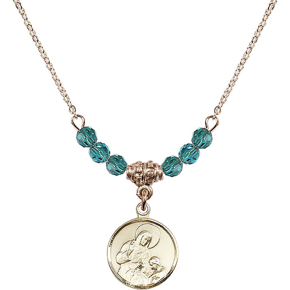 14kt Gold Filled Saint Ann Birthstone Necklace with Zircon Beads - 0601