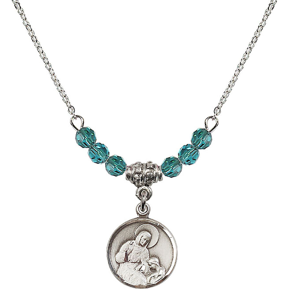Sterling Silver Saint Ann Birthstone Necklace with Zircon Beads - 0601