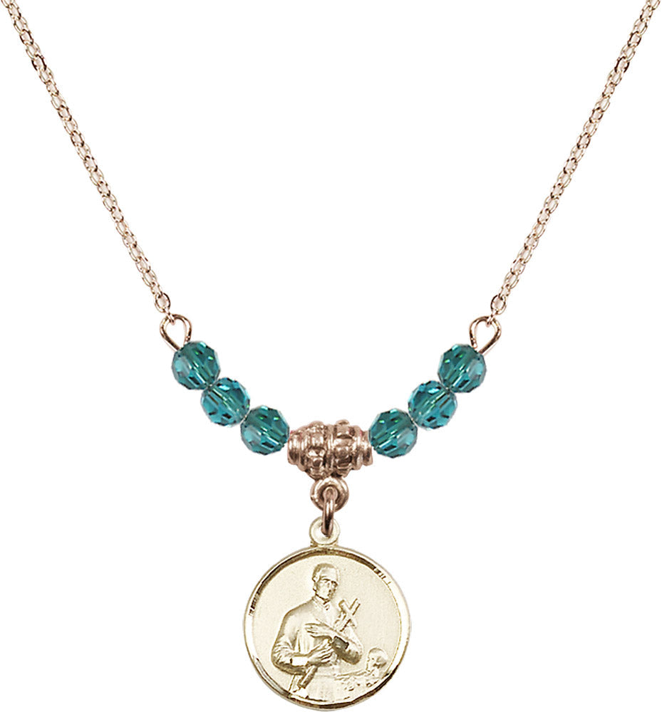 14kt Gold Filled Saint Gerard Birthstone Necklace with Zircon Beads - 0601