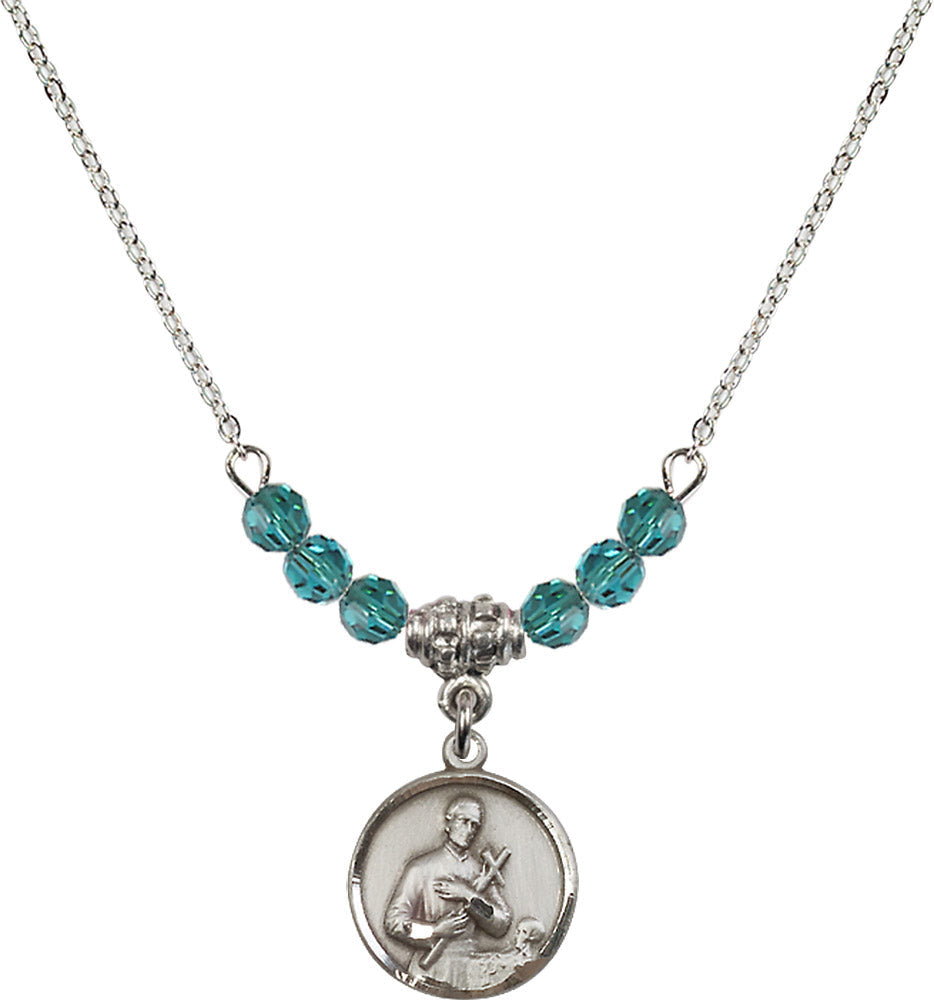 Sterling Silver Saint Gerard Birthstone Necklace with Zircon Beads - 0601
