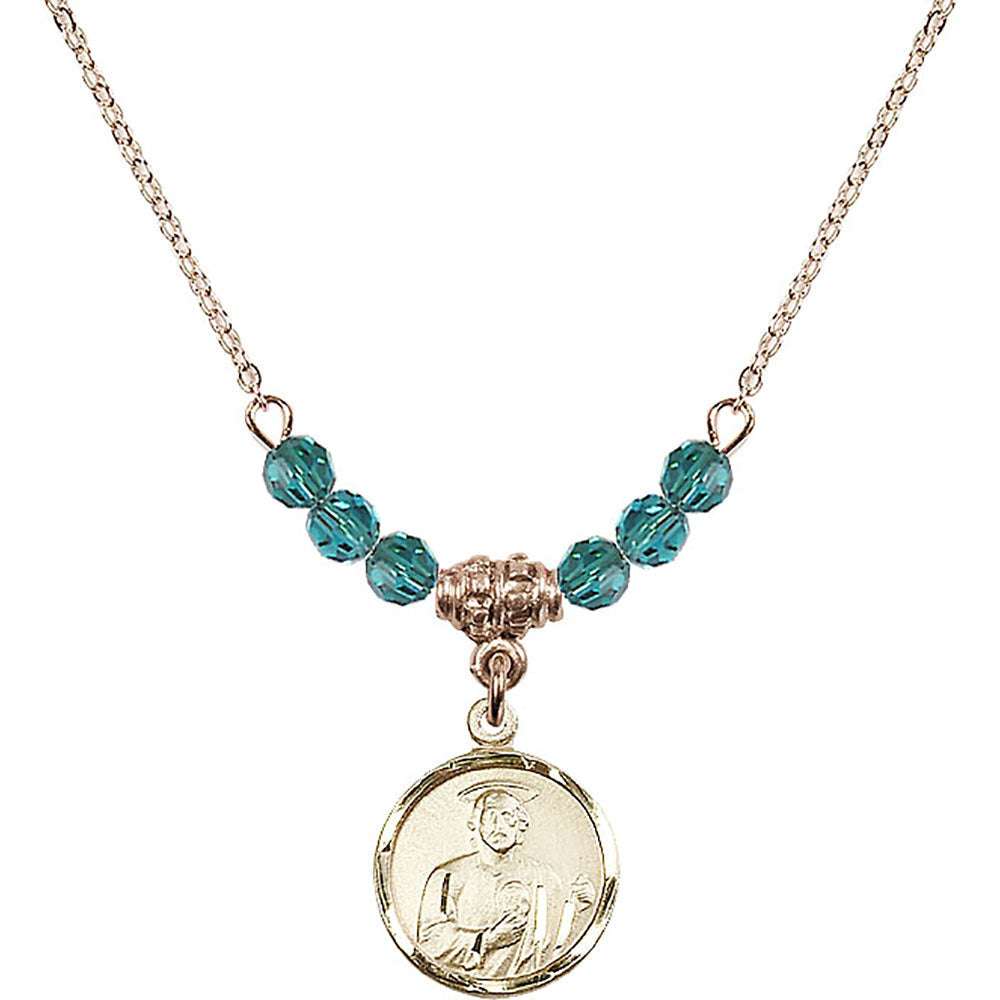 14kt Gold Filled Saint Jude Birthstone Necklace with Zircon Beads - 0601