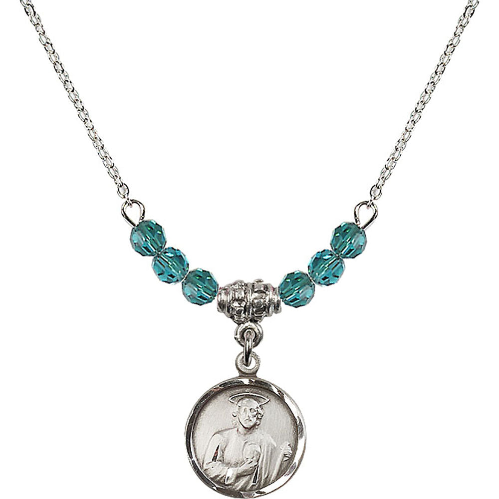 Sterling Silver Saint Jude Birthstone Necklace with Zircon Beads - 0601