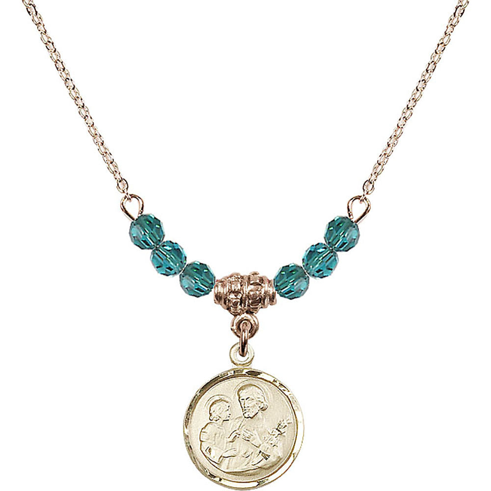 14kt Gold Filled Saint Joseph Birthstone Necklace with Zircon Beads - 0601