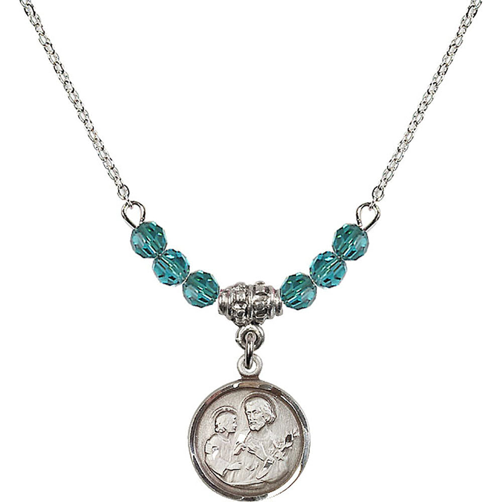 Sterling Silver Saint Joseph Birthstone Necklace with Zircon Beads - 0601