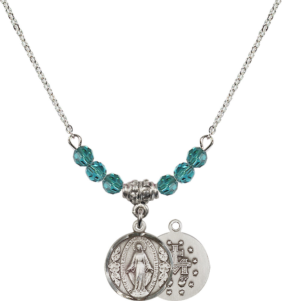Sterling Silver Miraculous Birthstone Necklace with Zircon Beads - 0601