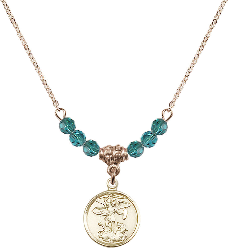 14kt Gold Filled Saint Michael the Archangel Birthstone Necklace with Zircon Beads - 0601