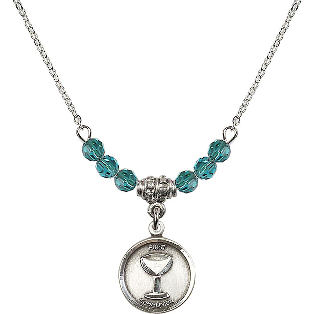 Sterling Silver Communion Birthstone Necklace with Zircon Beads - 0601