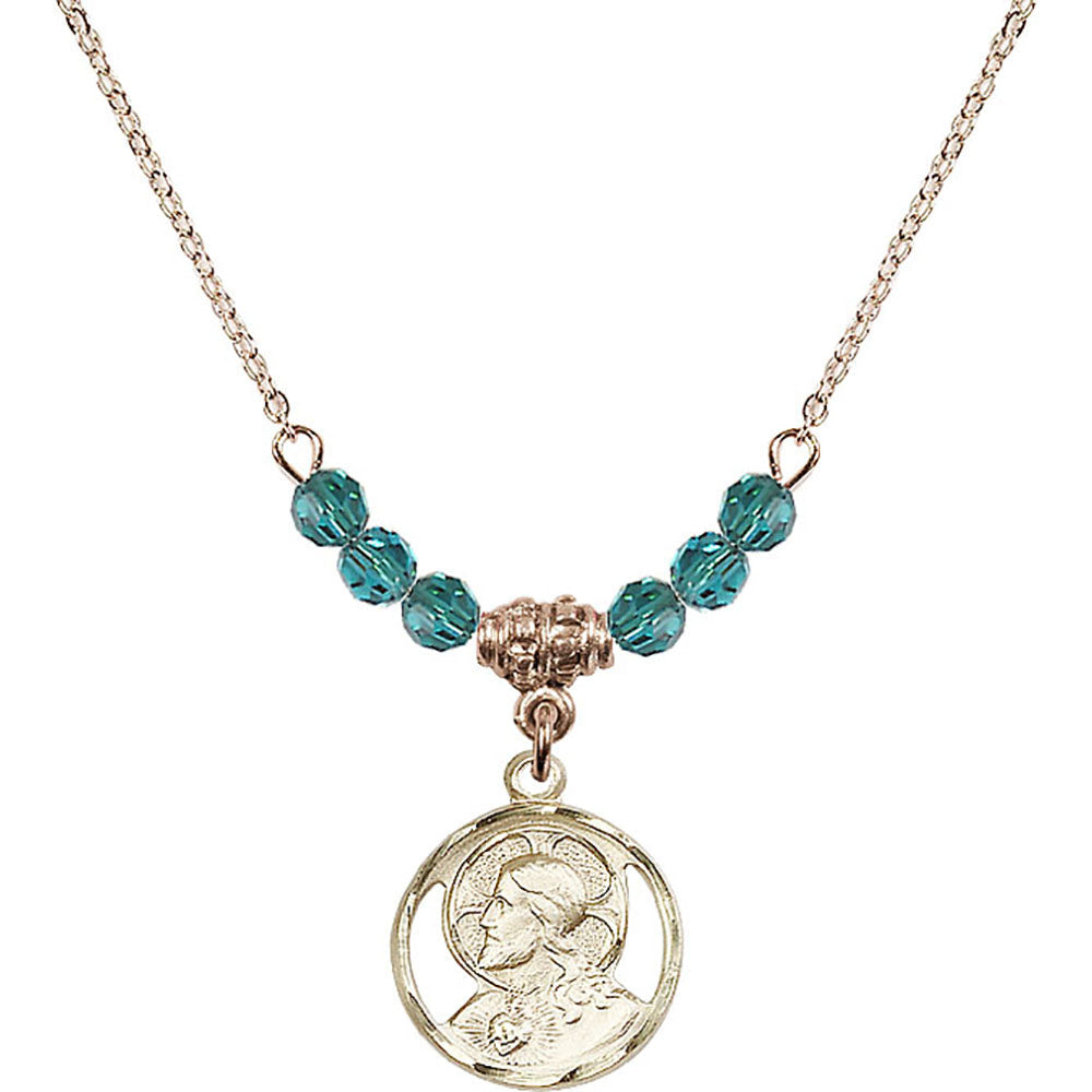 14kt Gold Filled Scapular Birthstone Necklace with Zircon Beads - 0611