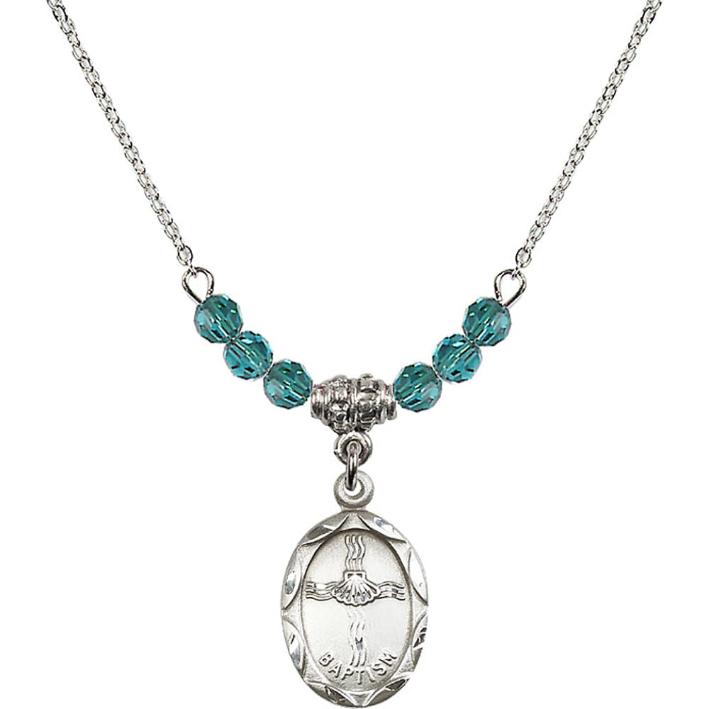 Sterling Silver Baptism Birthstone Necklace with Zircon Beads - 0612