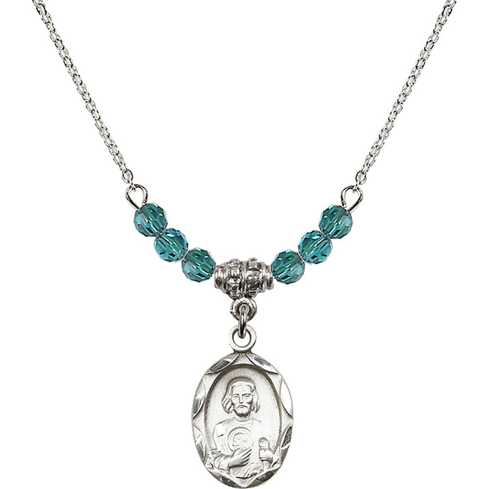 Sterling Silver Saint Jude Birthstone Necklace with Zircon Beads - 0612