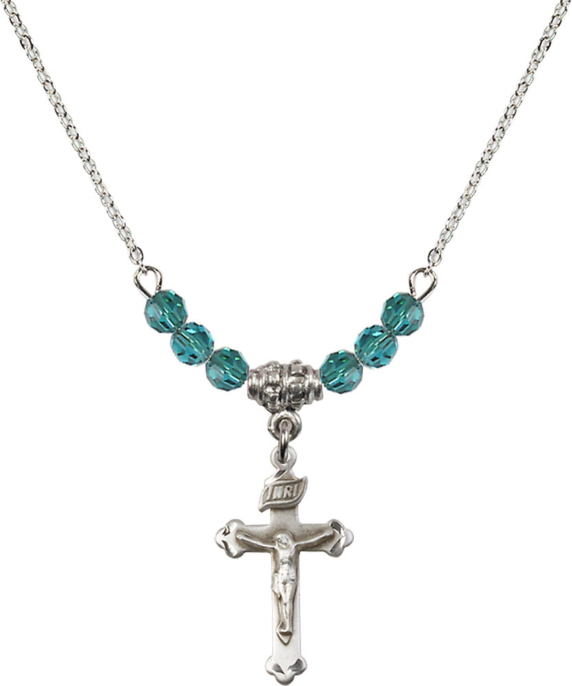 Sterling Silver Crucifix Birthstone Necklace with Zircon Beads - 0669