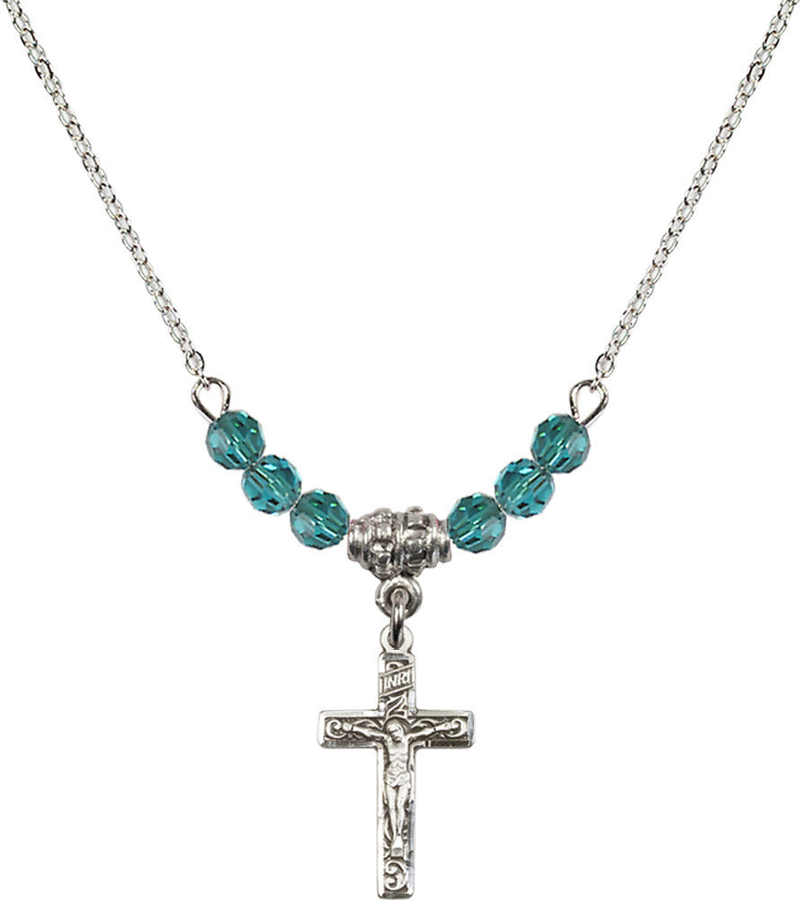 Sterling Silver Crucifix Birthstone Necklace with Zircon Beads - 0672
