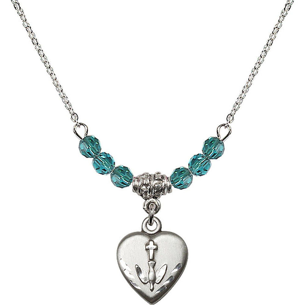 Sterling Silver Heart / Confirmation Birthstone Necklace with Zircon Beads - 0891