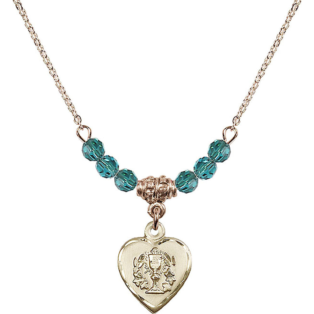 14kt Gold Filled Heart / Communion Birthstone Necklace with Zircon Beads - 0892