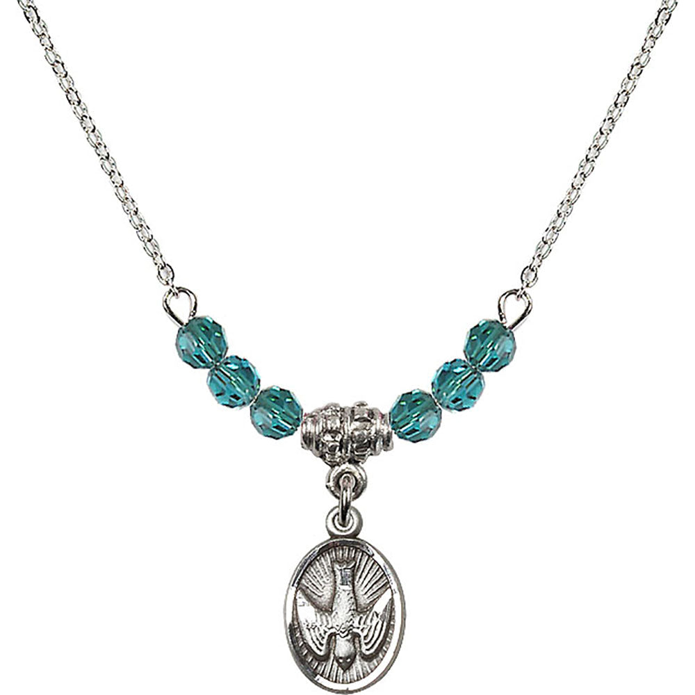 Sterling Silver Holy Spirit Birthstone Necklace with Zircon Beads - 0982