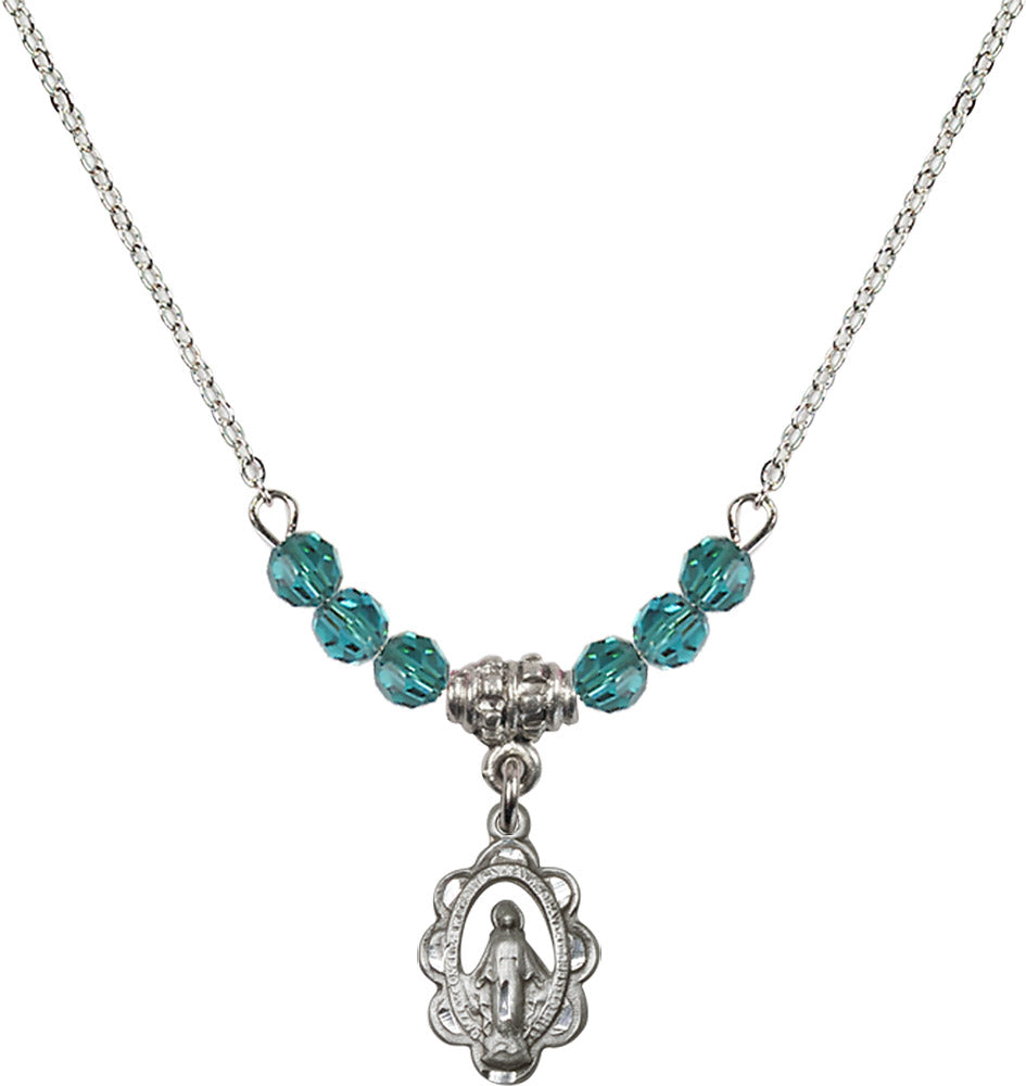 Sterling Silver Miraculous Birthstone Necklace with Zircon Beads - 1610