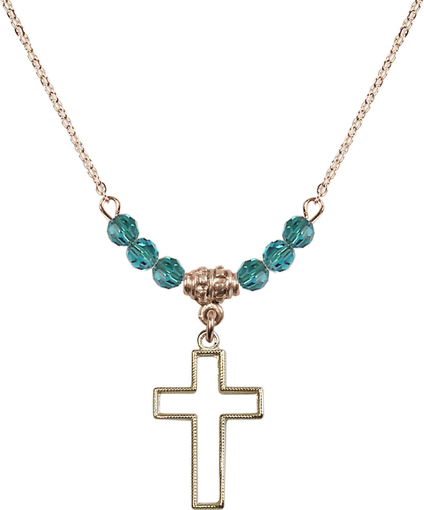 14kt Gold Filled Cross Birthstone Necklace with Zircon Beads - 1708
