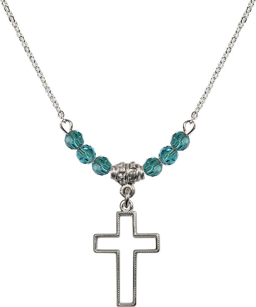 Sterling Silver Cross Birthstone Necklace with Zircon Beads - 1708