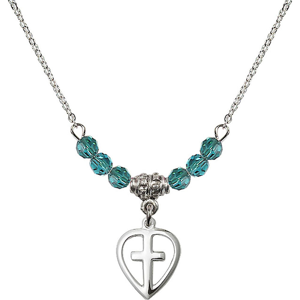 Sterling Silver Heart / Cross Birthstone Necklace with Zircon Beads - 1709