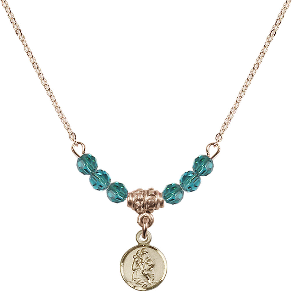 14kt Gold Filled Saint Christopher Birthstone Necklace with Zircon Beads - 2343