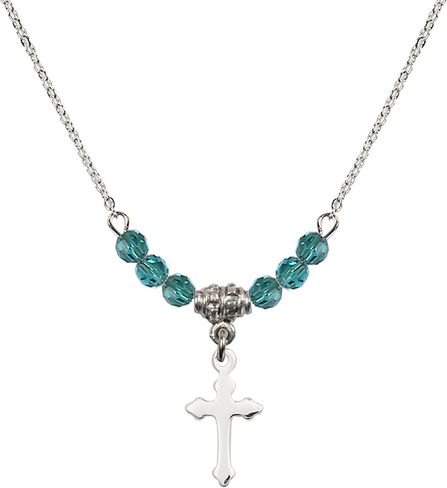 Sterling Silver Cross Birthstone Necklace with Zircon Beads - 2528