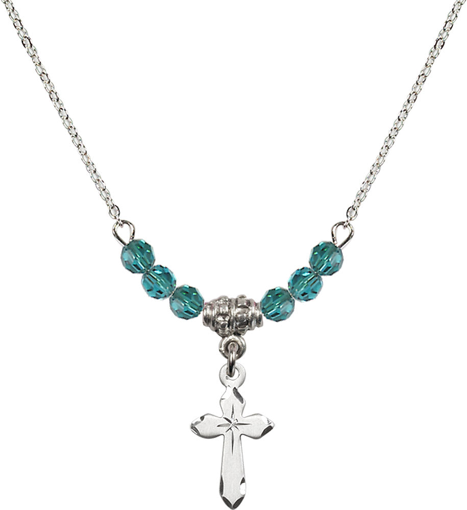 Sterling Silver Cross Birthstone Necklace with Zircon Beads - 2529