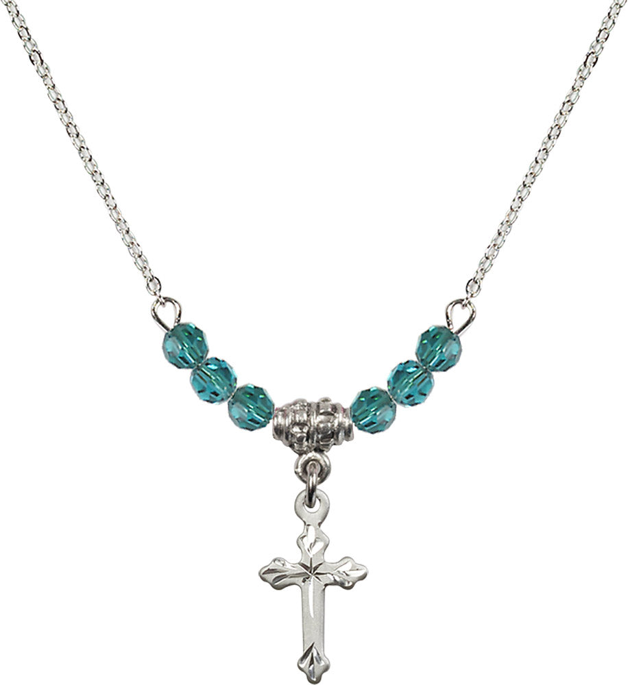 Sterling Silver Cross Birthstone Necklace with Zircon Beads - 2531