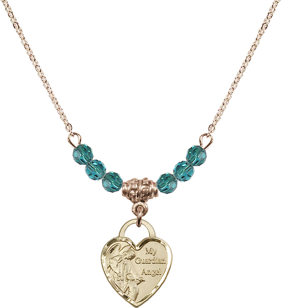 14kt Gold Filled Guardian Angel Heart Birthstone Necklace with Zircon Beads - 3402