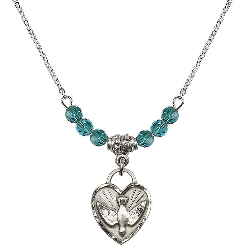 Sterling Silver Confirmation Heart Birthstone Necklace with Zircon Beads - 3405