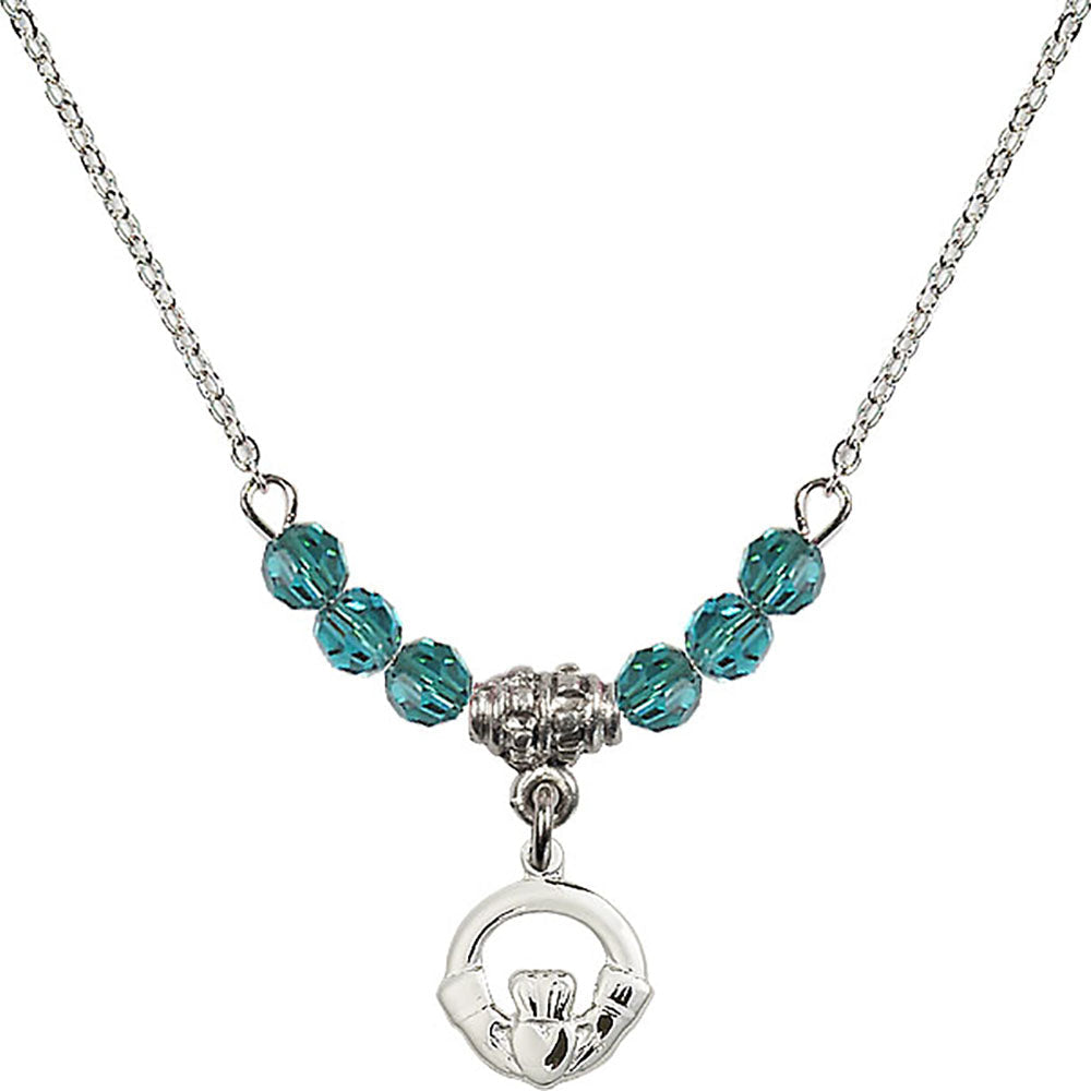 Sterling Silver Claddagh Birthstone Necklace with Zircon Beads - 4113