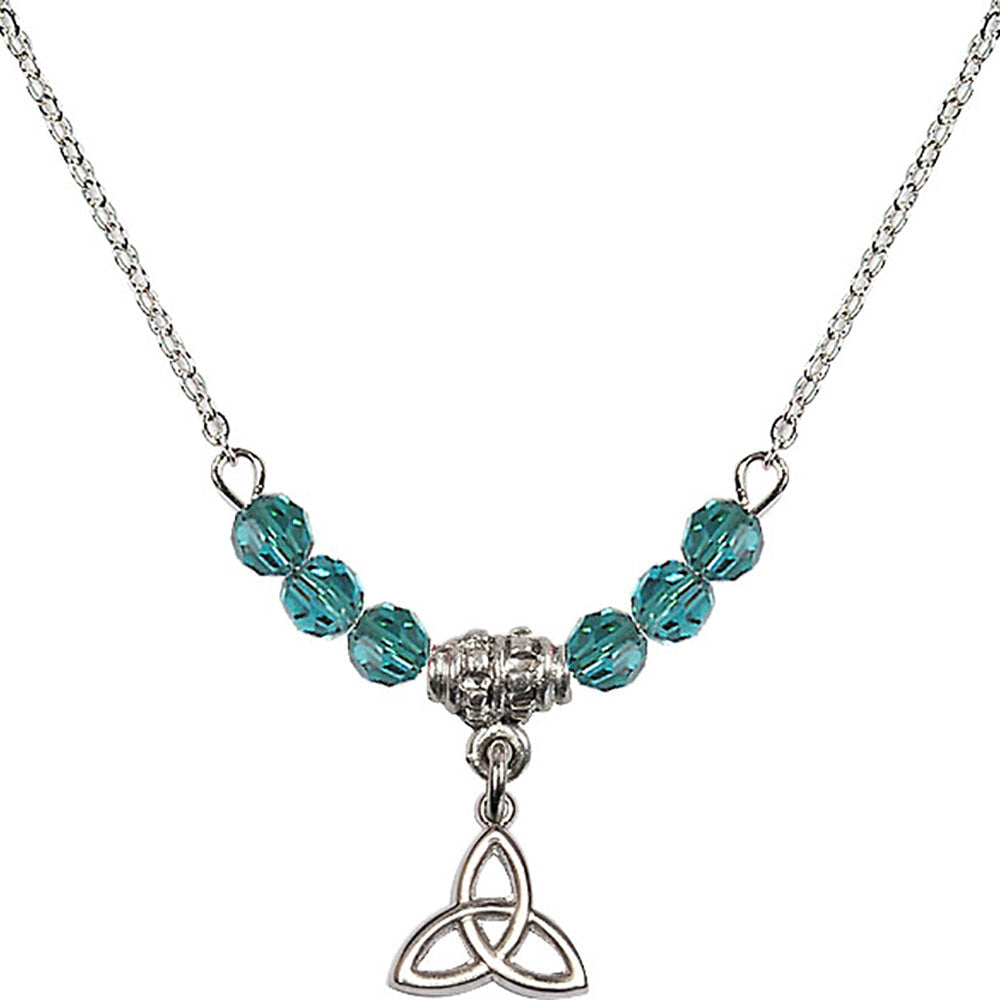 Sterling Silver Trinity Irish Knot Birthstone Necklace with Zircon Beads - 5100