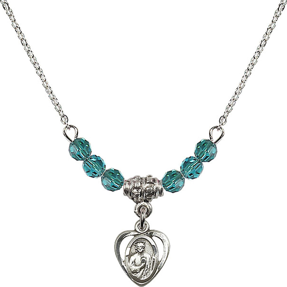 Sterling Silver Saint Jude Birthstone Necklace with Zircon Beads - 5404
