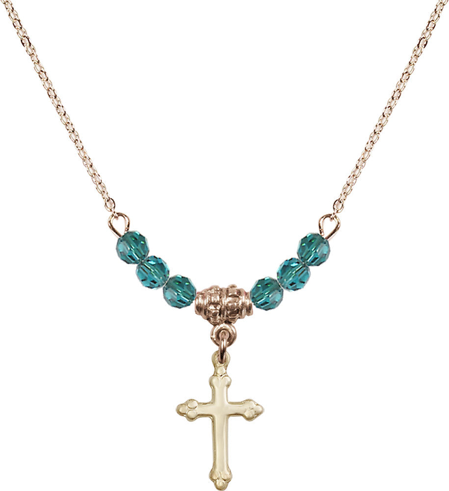 14kt Gold Filled Cross Birthstone Necklace with Zircon Beads - 5415