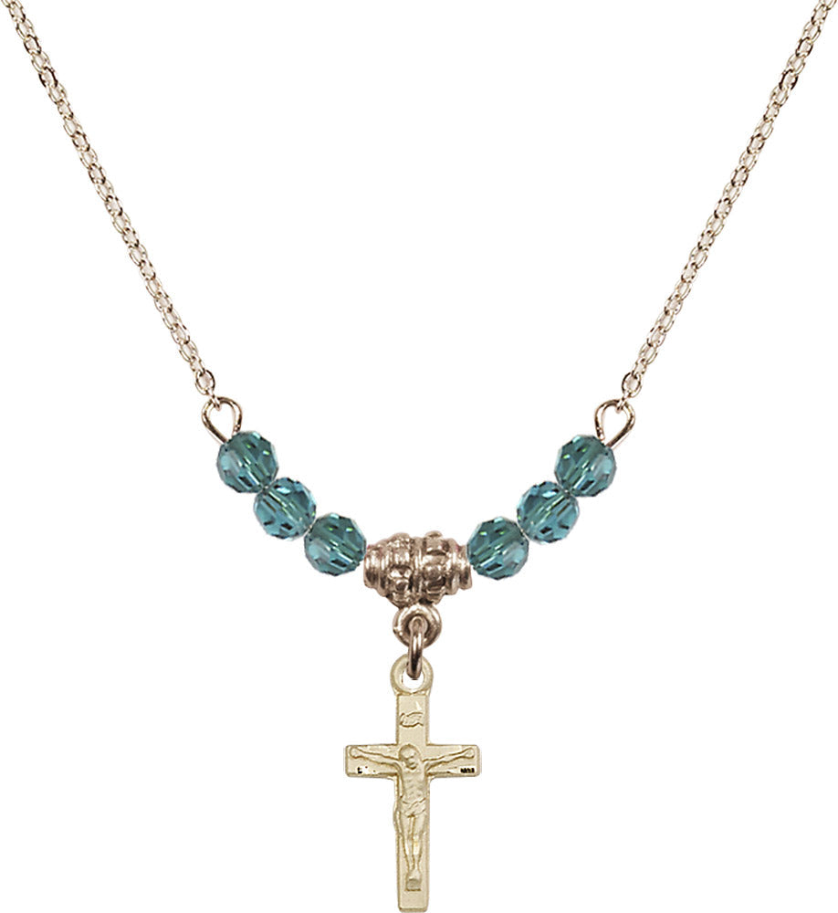 14kt Gold Filled Crucifix Birthstone Necklace with Zircon Beads - 5417