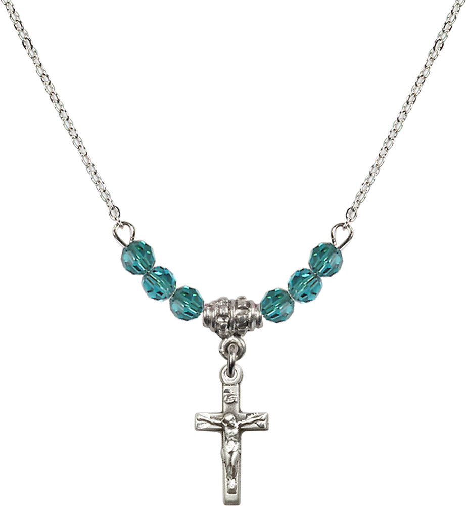 Sterling Silver Crucifix Birthstone Necklace with Zircon Beads - 5417