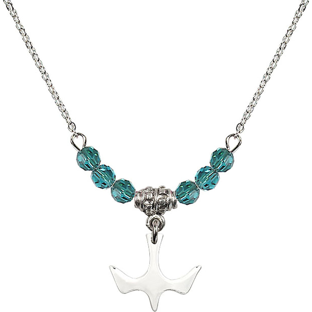 Sterling Silver Holy Spirit Birthstone Necklace with Zircon Beads - 5431